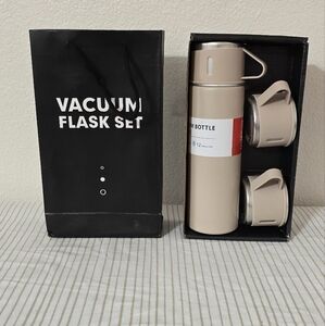 Beige Vacuum Flask Set with Two Cups